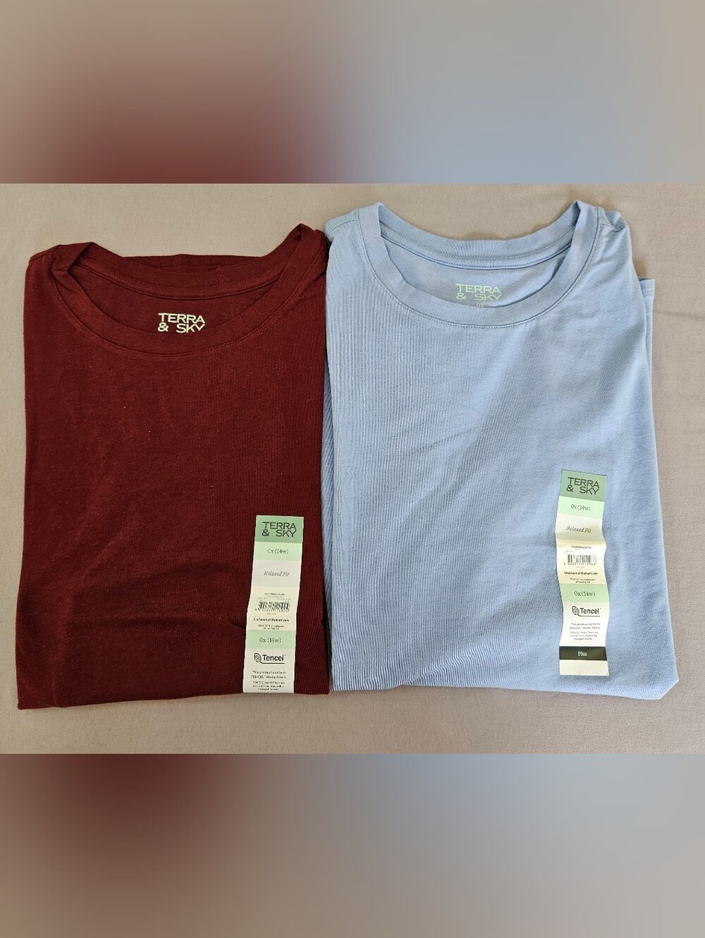 Terra & Sky Women's Plus 0X Crewneck Tee Lot of 2 - Crimson/Office Blue - NWT